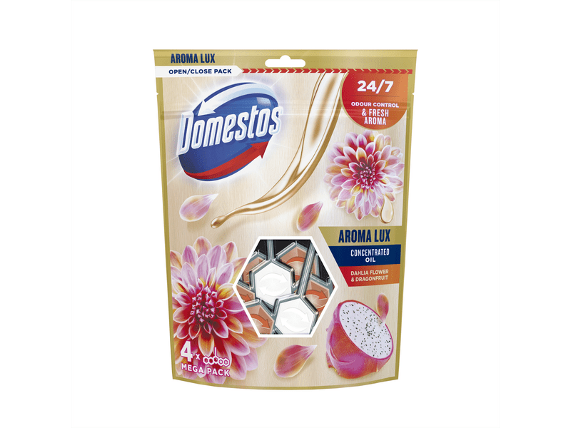 Domestos Aroma Lux Dahlia Flower & Dragon Fruit WC-rúd, 4 x 55 g