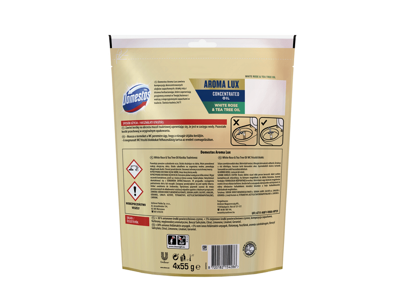 Domestos Aroma Lux White Rosebuds & Tea Tree Oil WC-rúd, 4 x 55 g