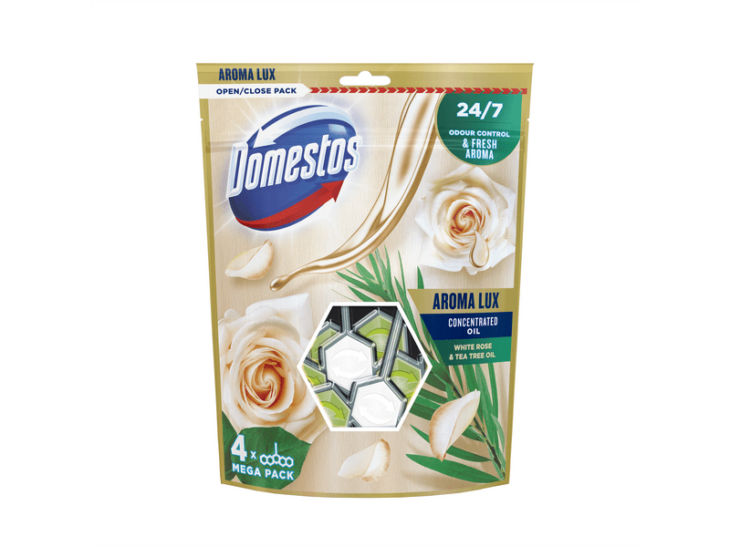 Domestos Aroma Lux White Rosebuds & Tea Tree Oil WC-rúd, 4 x 55 g