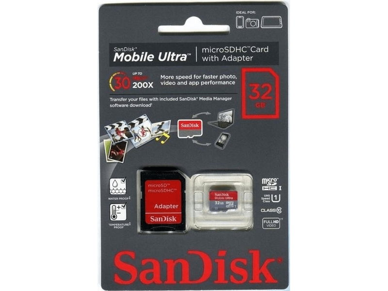 SANDISK MICRO SD ULTRA KÁRTYA 32GB ADAPTER, 30MB/s, CL10 (HAMA 114809)
