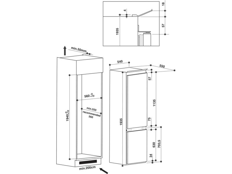 WHIRLPOOL ART 9811/A++ SF Beépíthető kombinált hűtőszekrény