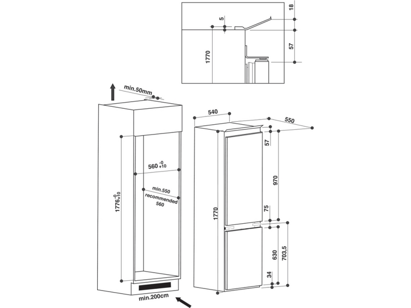 WHIRLPOOL ART 6711/A++ SF Beépíthető kombinált hűtőszekrény