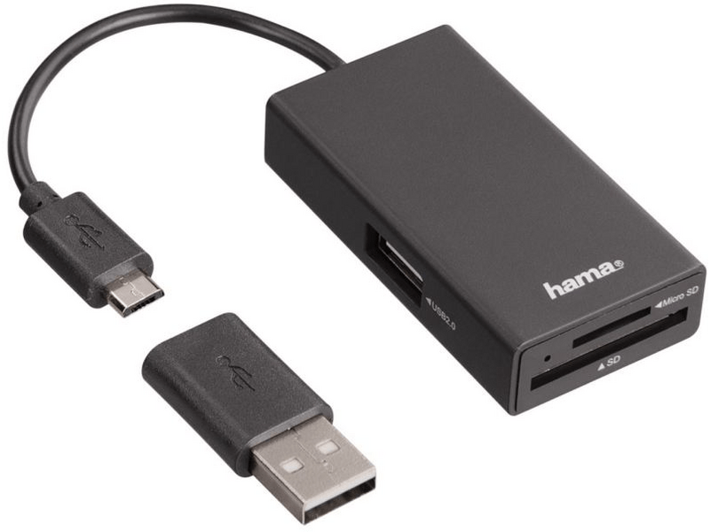 Hama USB 2.0 OTG HUB és kártyaolvasó fekete (54141)