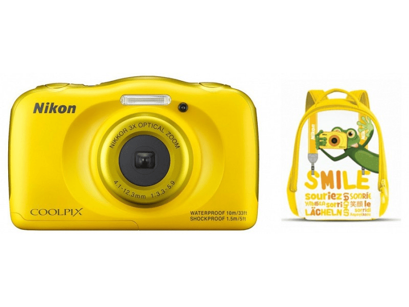 Nikon CoolPix S33 13,2 MPx Fényképezőgép, Sárga + Hátizsák