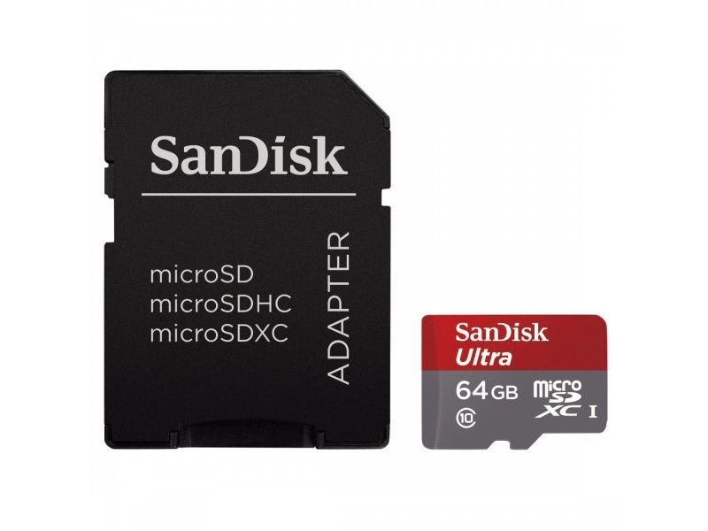 SanDisk micro SDXC Ultra kártya 64GB + Adapter, Class 10, UHS-I, 80MB/sec.