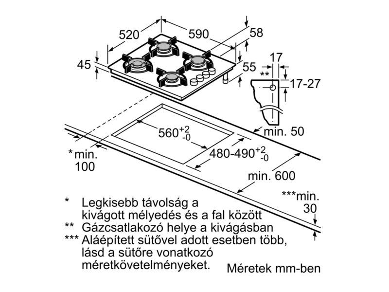 Bosch POH6B6B10 Beépíthető gáz főzőlap