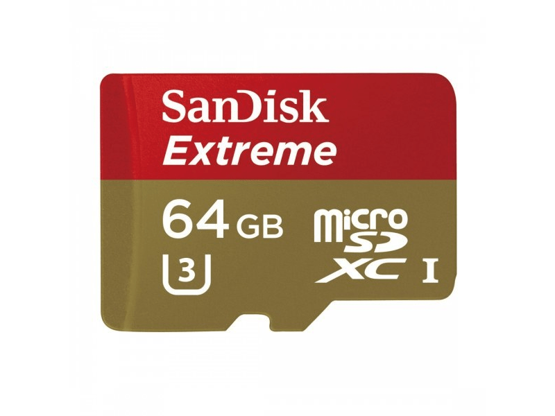 SanDisk micro SDXC Extreme kártya 64GB + Adapter, Class 10, UHS-I, U3, 90MB/sec.