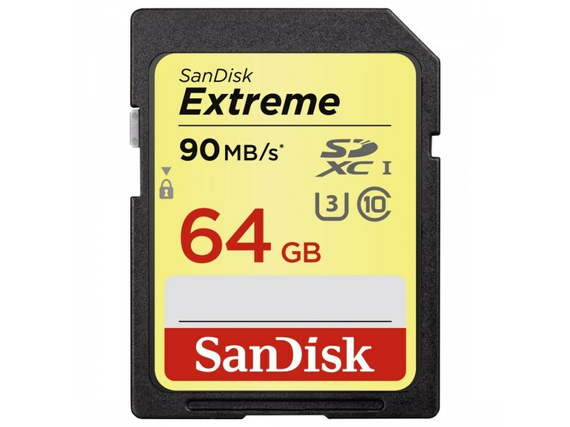 SanDisk SDXC Extreme kártya 64 GB, Class 10, UHS-I, U3, 90MB/sec.