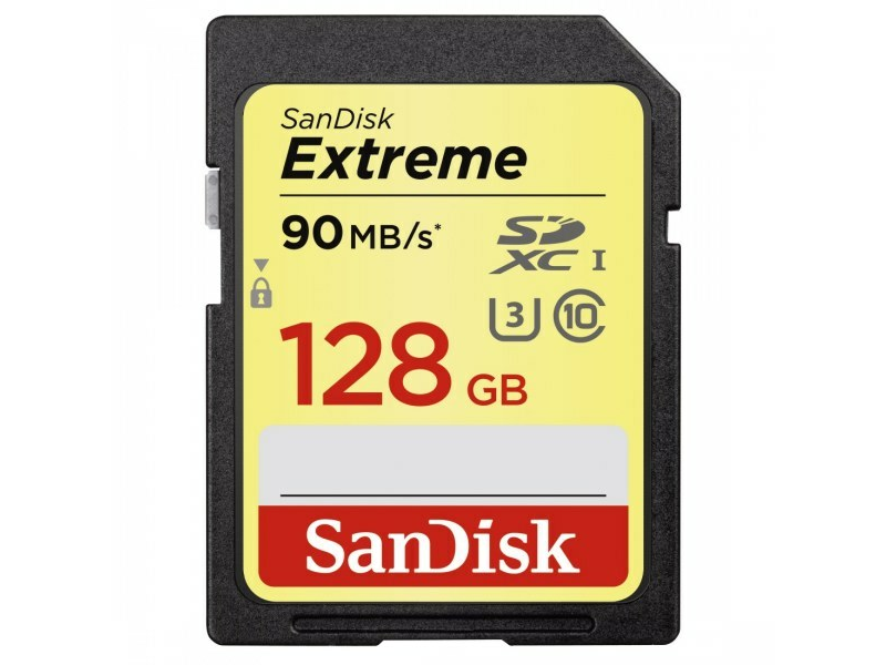 SanDisk SDXC Extreme kártya 128 GB, Class 10, UHS-I, U3, 90MB/sec.