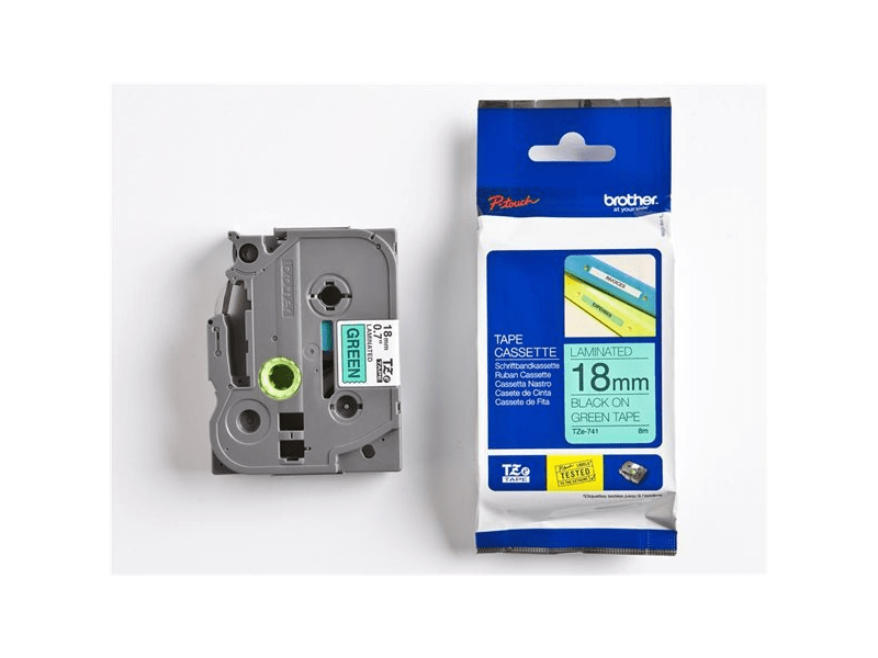 BROTHER QPTTZ741 Feliratozógép szalag, 18 mm x 8 m, zöld-fekete