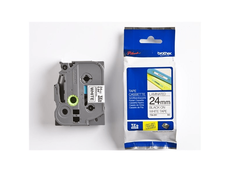 BROTHER QPTTZ251 Feliratozógép szalag, 24 mm x 8 m, fehér-fekete