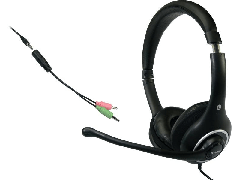 Sandberg SAFHPT01 Plug n Talk Mikrofonos Fejhallgató, Fekete