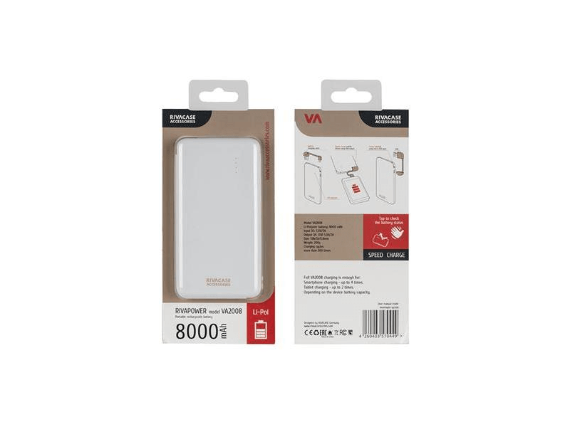 Rivacase RHAVA2008 PowerBank 8000 mAh, Fehér