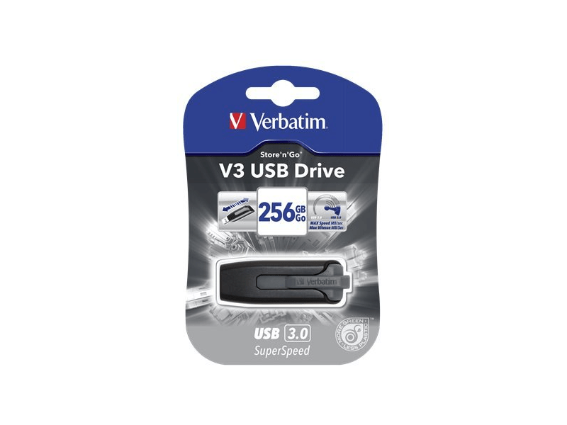VERBATIM UV256GS Pendrive, 256GB, USB 3.0, V3, fekete-szürke