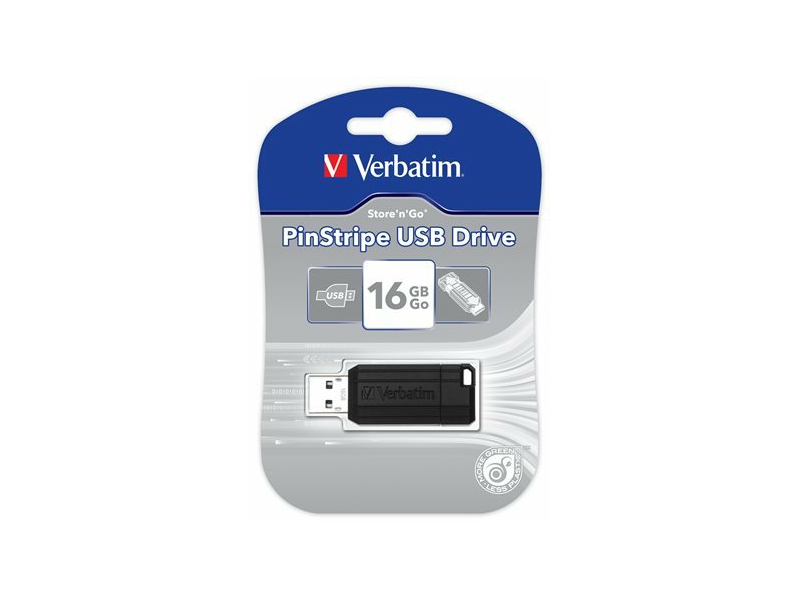 VERBATIM UV16GPF PinStripe Pendrive, 16GB, USB 2.0, Fekete (49063)