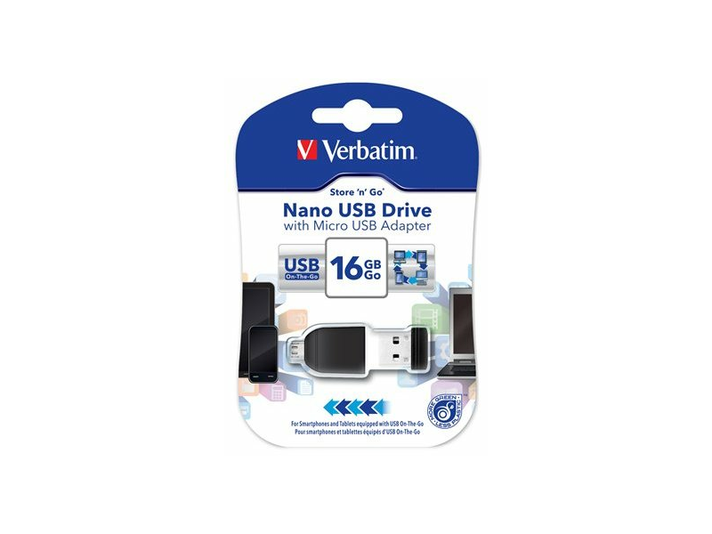 VERBATIM UV16GNO Pendrive, 16GB, USB 2.0+micro USB adapter (49821)