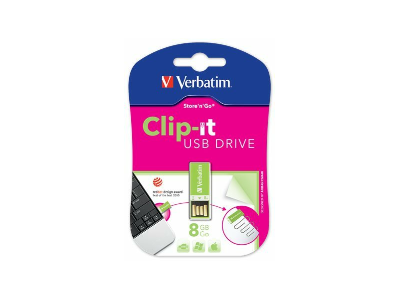VERBATIM UV8GCZ Clip-it Pendrive, 8GB, USB 2.0 (43936) Zöld