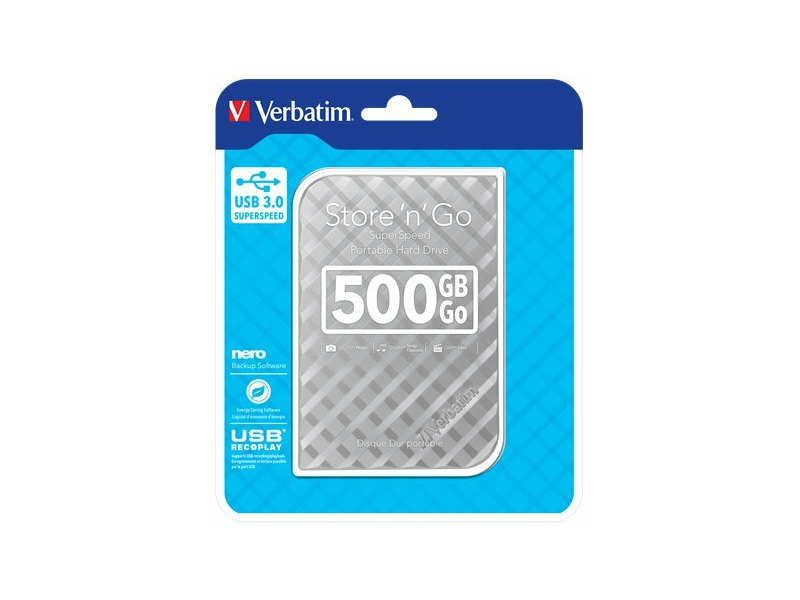 VERBATIM HV5GSGE 2,5 HDD, 500GB, USB 3.0,Store n Go, ezüst