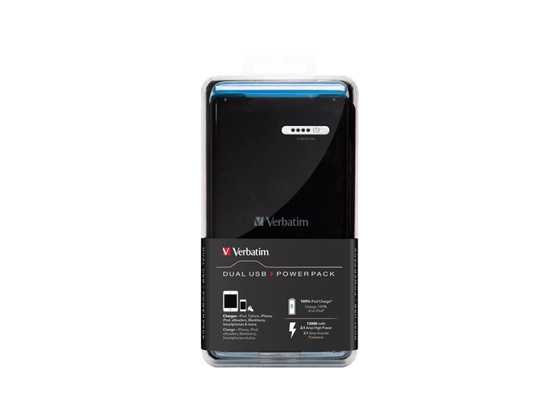 Verbatim V98343 2xUSB PowerBank 12000 mAh, Fekete