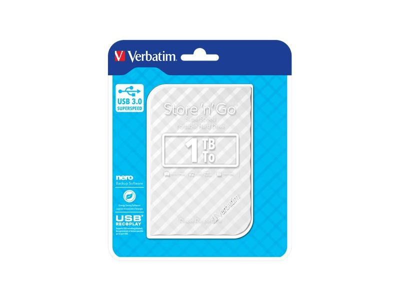 VERBATIM HV1TSGW 2,5 HDD, 1TB, USB 3.0, Store n Go, fehér