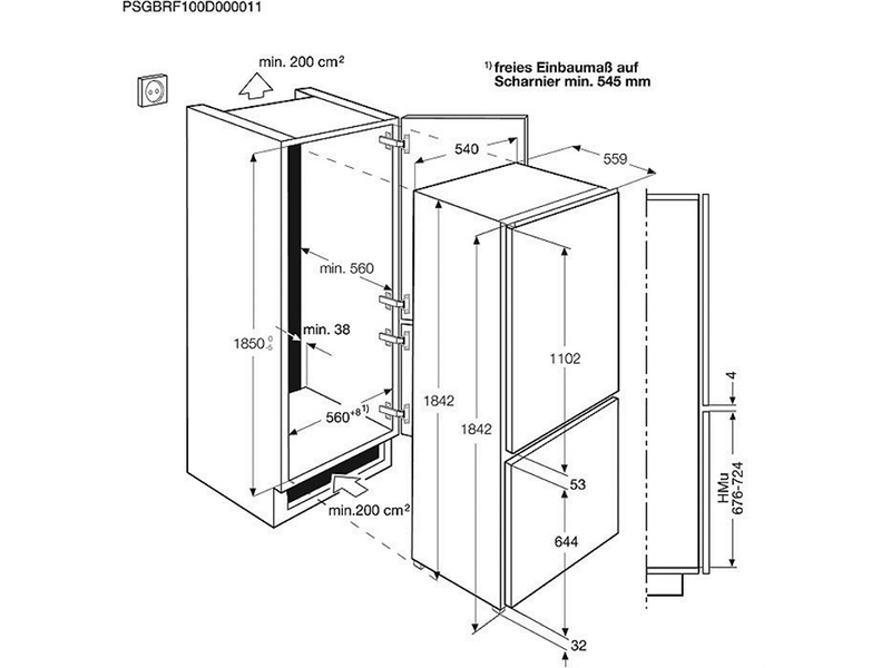 Electrolux ENN3101AOW Beépíthető kombinált hűtőszekrény, 185 cm