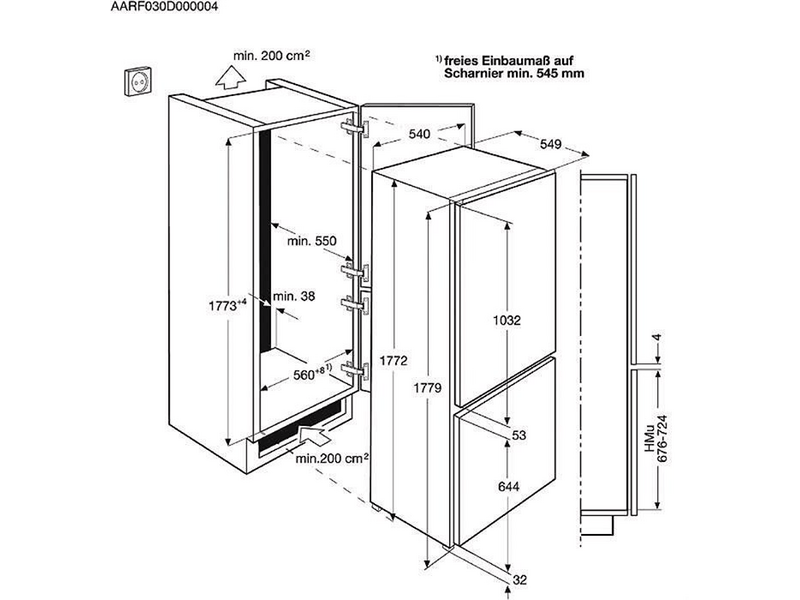 Electrolux ENN2851AOW Beépíthető kombinált hűtőszekrény, NoFrost, 178 cm, A+