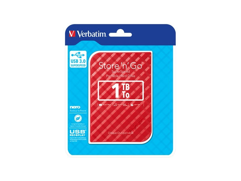 VERBATIM HV1TSGP 2,5 HDD, 1TB, USB 3.0, Store n Go, piros