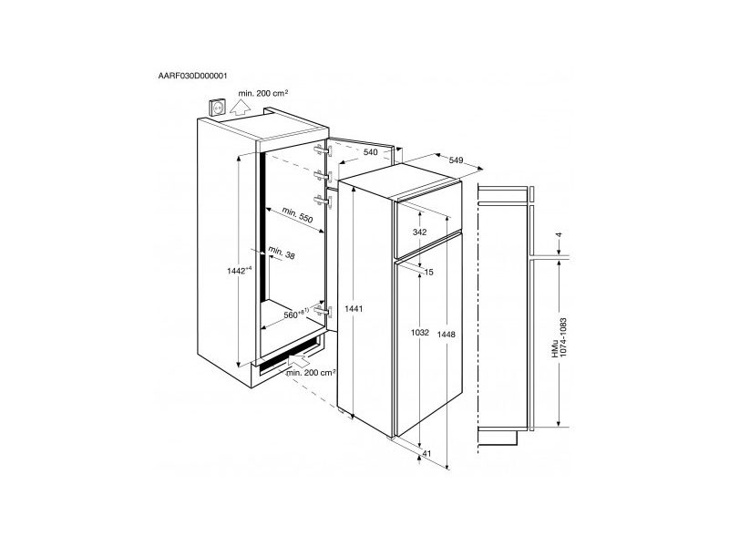Electrolux EJN2301AOW Beépíthető kombinált hűtőszekrény, 144 cm