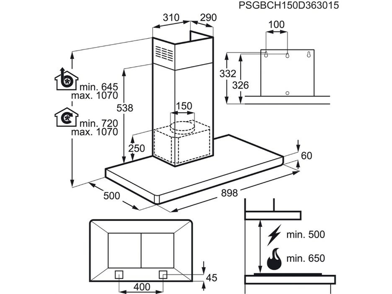 Electrolux EFB60460OX Kürtős páraelszívó, 3 fokozat, 60 cm
