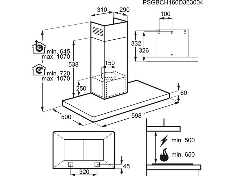 Electrolux EFB60460OX Kürtős páraelszívó, 3 fokozat, 60 cm