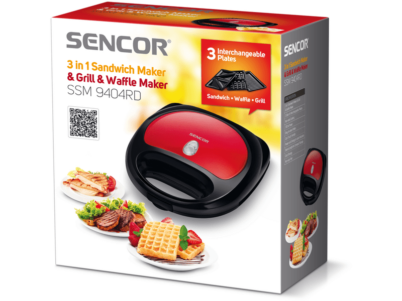 Sencor SSM 9404RD Szendvicssütő, grillező és gofrisütő 3 az 1-ben