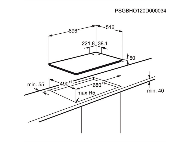 AEG HG795450XB Beépíthető gáz főzőlap
