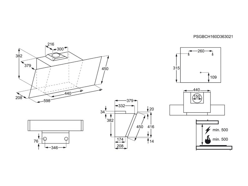 Electrolux EFV60657OK Kürtős páraelszívó, 3 fokozat, 60 cm