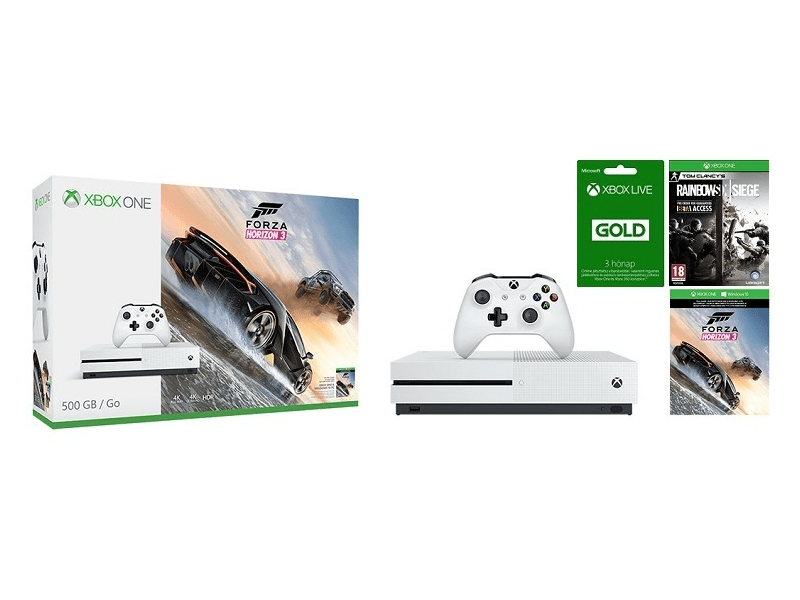 Xbox One S 500GB+Forza Horizon 3+Rainbow Six Siege+3 hó Gold Live