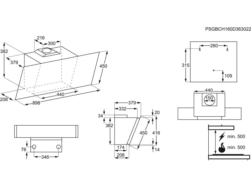 Electrolux EFV90657OK Kürtős páraelszívó, 3 fokozat, 90 cm