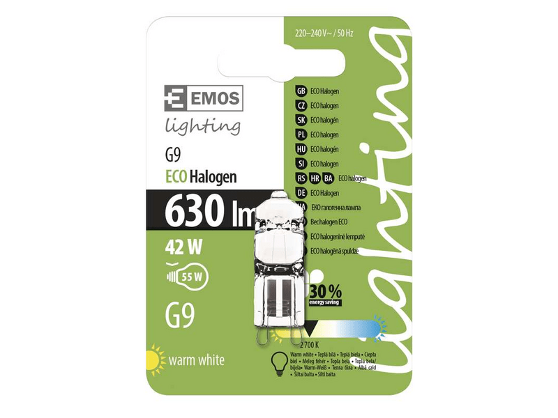 EMOS HALOGÉN IZZÓ ECO CLASSIC JC G9 42W WW, DIMM