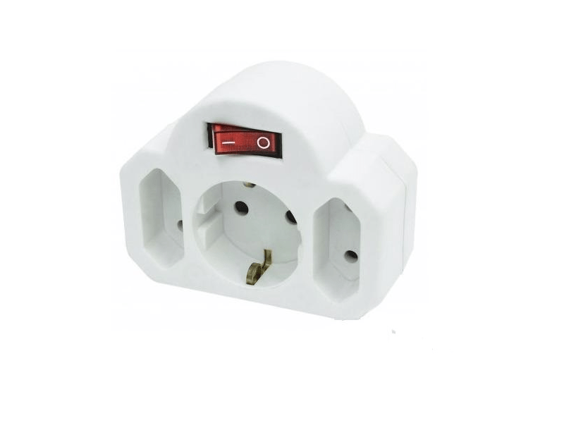 Somogyi NVK 3/WH Hálózati elosztó, kapcsolós 3 aljzat ( 1 földelt + 2 euró )