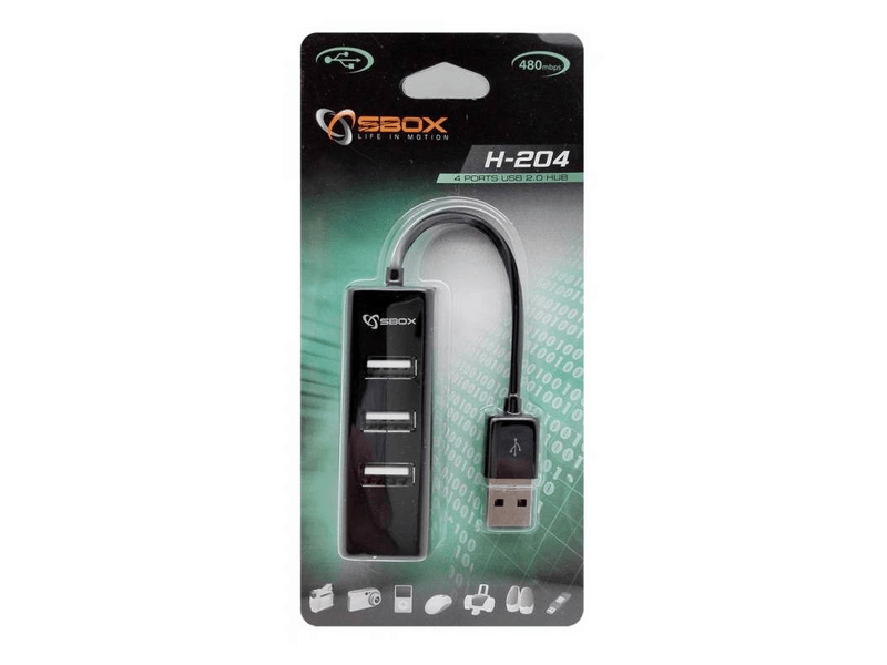 Sbox H-204B 4 portos USB HUB, fekete