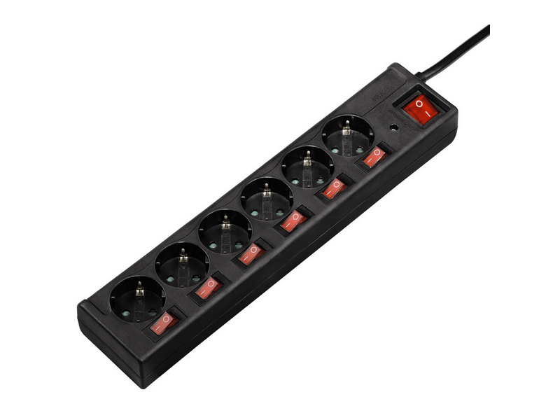 HÁLÓZATI ELOSZTÓ, 6 RÉSZES, KÜLÖN KAPCSOLHATÓ, FEKETE (HAMA 121946)