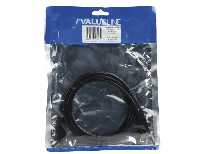 Nagy Sebességű Hdmi Kábel Ethernettel HDMI Csatlakozó - HDMI mini Dugasz 2 m Fekete