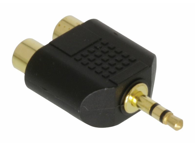 Sztereó Audio Adapter 3.5 mm-es Dugasz - 2x RCA Aljzat Fekete (VAL AC-010GOLD)