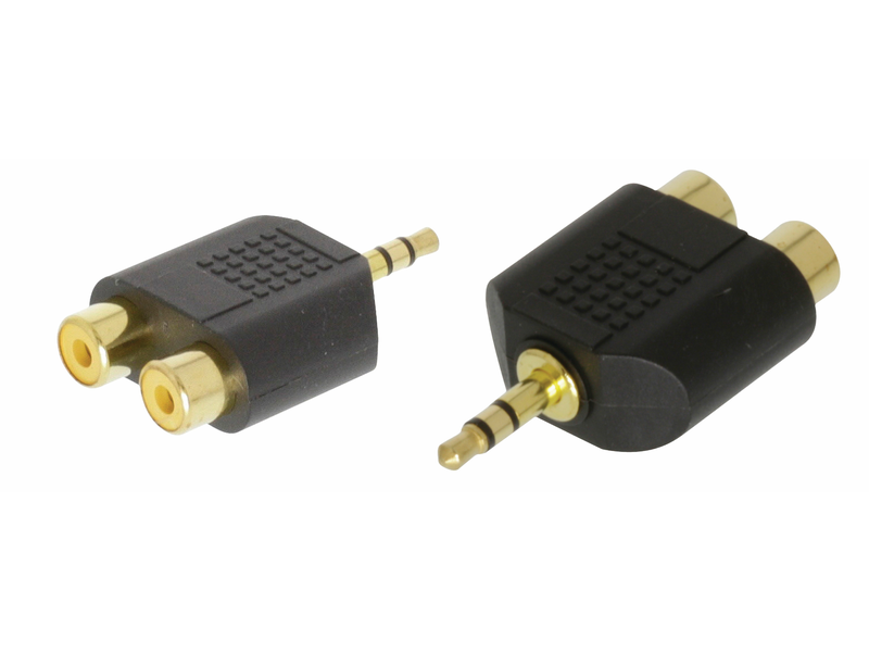 Sztereó Audio Adapter 3.5 mm-es Dugasz - 2x RCA Aljzat Fekete (VAL AC-010GOLD)