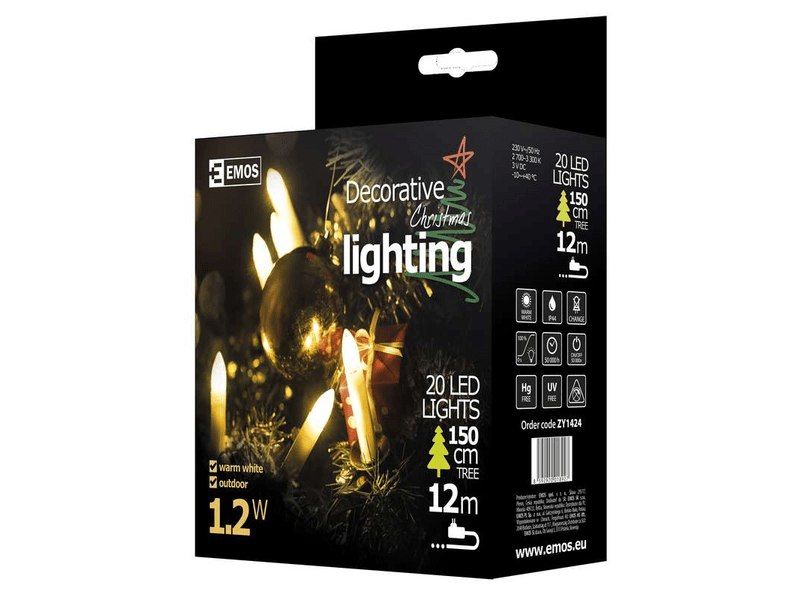 EMOS Karácsonyi dekoráció GYERTYA 20LED 7M WW (ZY1424)