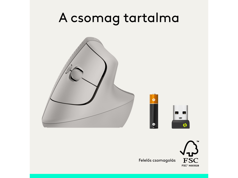 Logitech Lift vertikális egér, homokszín (910-007771)