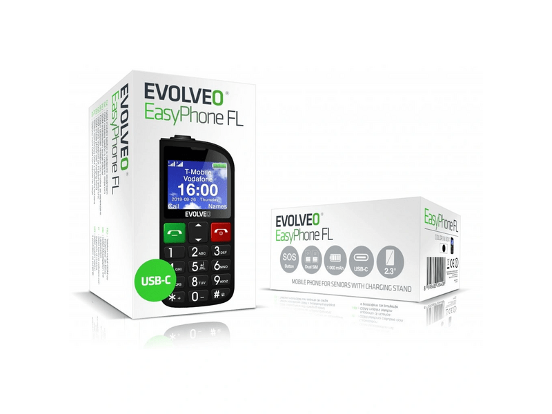 Evolveo EasyPhone FL nyomógombos mobiltelefon, fekete (SGM EP-801-FLB)