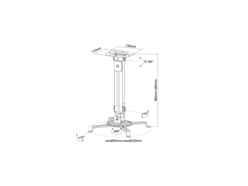 Multibrackets Ceiling Mount I Mennyezeti konzol, Fehér, 13.5 kg, 380-580 mm