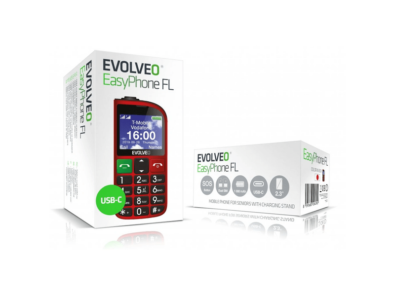 Evolveo EasyPhone FL nyomógombos mobiltelefon, piros (SGM EP-801-FLR)