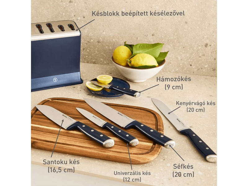 Tefal K297S644 EverSharp séfkéskészlet és késtömb, élezővel