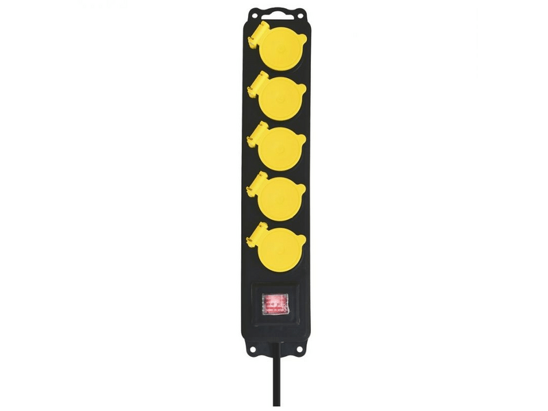 HOME NVO 05K-5/BK Hálózati elosztó, kapcsolós,5 aljzat, 5m, IP44, fekete