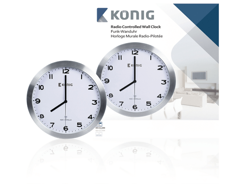 König Rádió Távirányítású Falióra 30 cm Analóg Ezüst/Fehér (KN-CL20N)